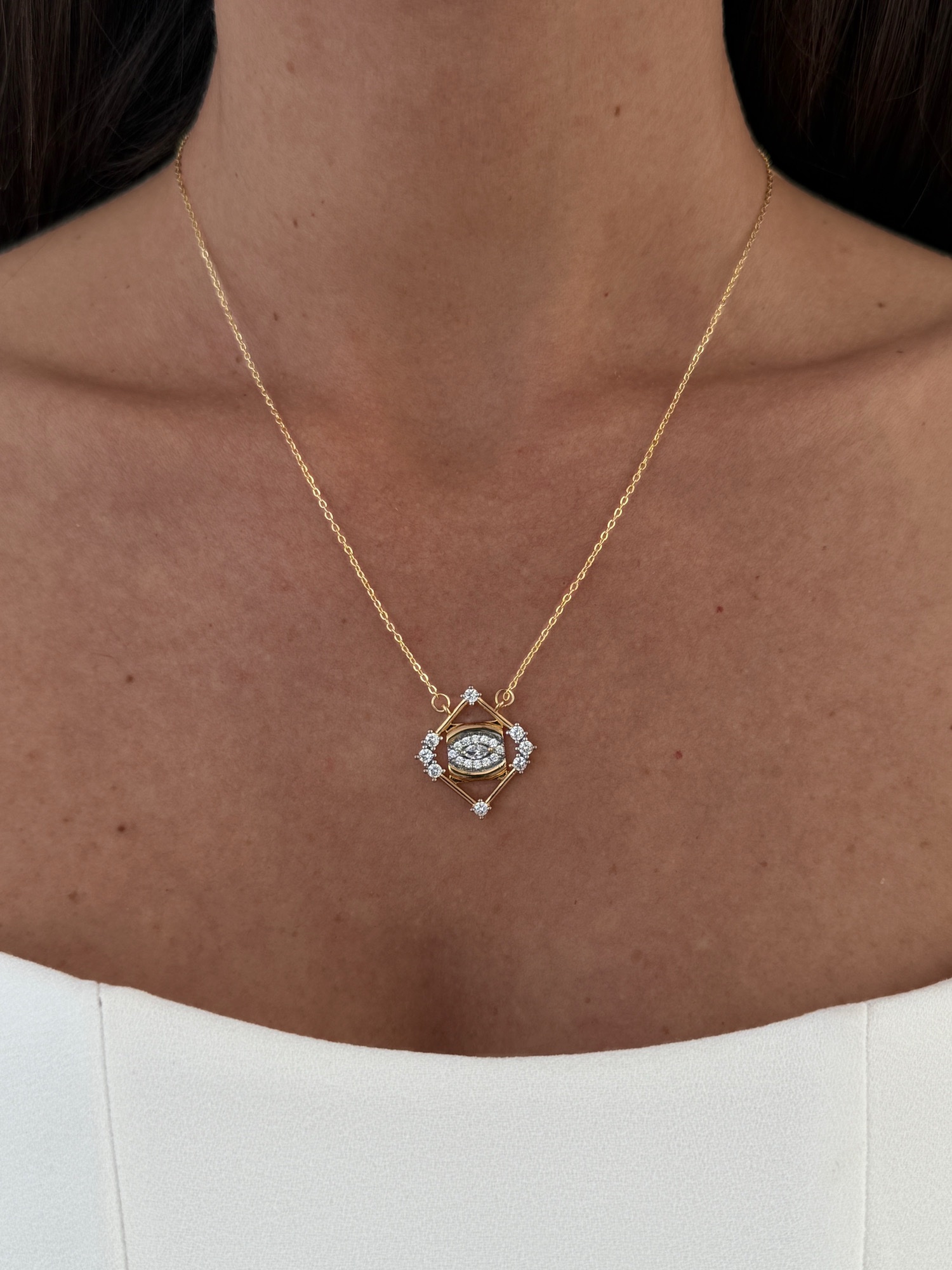 img_9453-3 Özel Seri Zirkon Taşlı Çerçeveli Göz Tasarım Gold Kolye