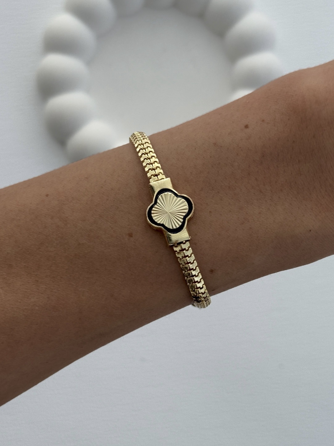 img_9548-1 Özel Seri Yılan Sırtı Zincir Yonca Tasarım Gold Bileklik