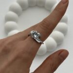 Özel Seri Pinterest Yapraklı Gül Tasarım Ayarlanabilir Gümüş Yüzük