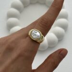 Özel Seri Pinterest İnci Detay Gold Şövalye Yüzük