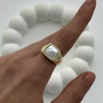 Özel Seri Pinterest İnci Detay Gold Şövalye Yüzük