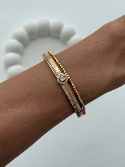 XUPING Zirkon Taşlı Çift Sıra Gold Kelepçe Bileklik