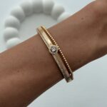 XUPING Zirkon Taşlı Çift Sıra Gold Kelepçe Bileklik