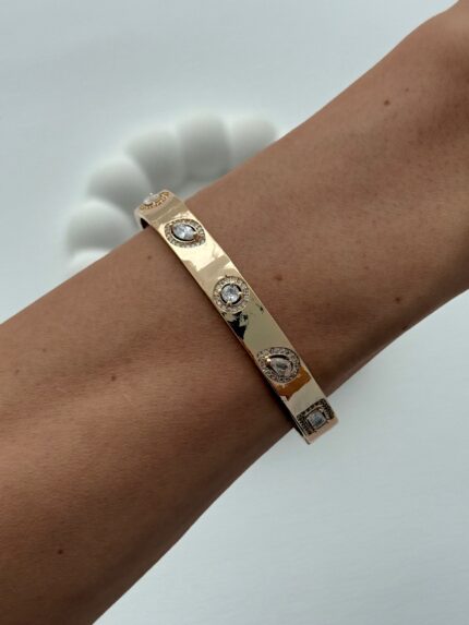 XUPING Geometrik Desen Taşlı Gold Kelepçe Bileklik