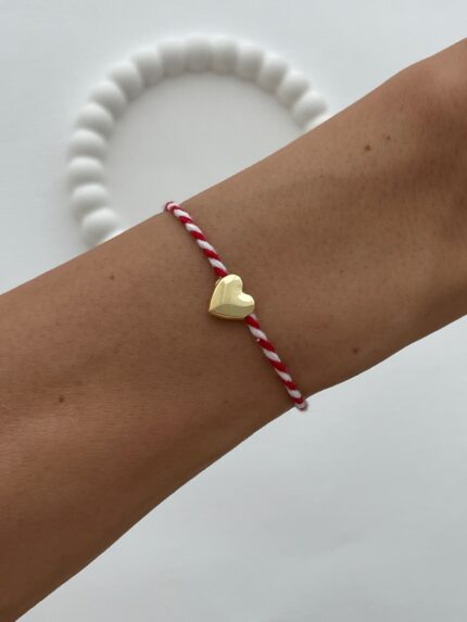 Kalp Tasarım Kırmızı Beyaz Marteniçka İp Bileklik