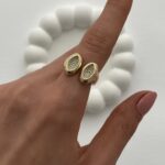 Özel Seri Zirkon Taşlı İkili Oval Ayarlanabilir Gold Yüzük