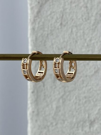 XUPING Kare & Yuvarlak Taş Gold Halka Küpe