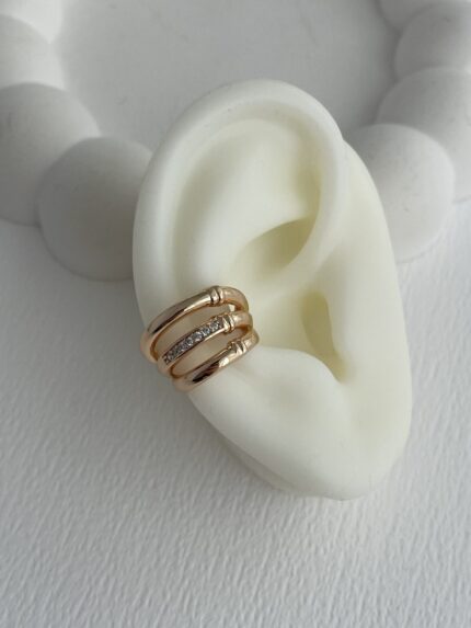 XUPING Zirkon Taşlı Üçlü Tel Görünüm Gold Earcuff Küpe