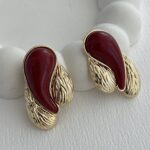 Özel Seri Bordo Damla Tasarım Gold Desenli Küpe