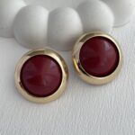 Özel Seri Vintage Bordo Yuvarlak Gold Küpe