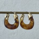 Özel Seri Kare Tasarım Kahve Kemik Gold Küpe