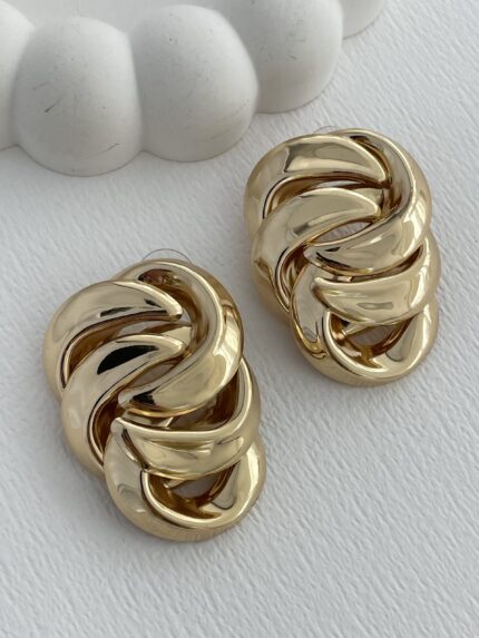 Özel Seri Çoklu Asimetrik Kıvrım Gold Küpe