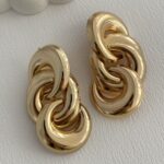 Özel Seri İç İçe Üç Halka Tasarım Gold Küpe