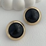 Özel Seri Vintage Siyah Yuvarlak Gold Küpe