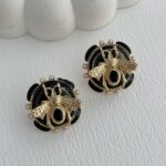 Özel Seri Siyah Mineli Arı Tasarım Gold Küpe
