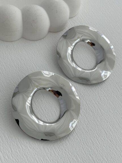 Özel Seri Simit Tasarım Gümüş Parlak Plaka Küpe