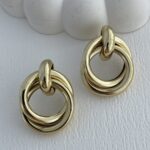 Özel Seri İç İçe Halka Tasarım Gold Küpe