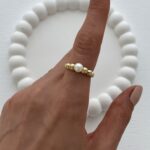 Özel Seri Ayarlanabilir Gold Tek Taş İnci Yüzük
