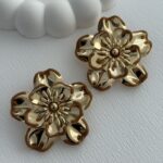 Özel Seri Karamel Mineli Çiçek Tasarım Gold Küpe