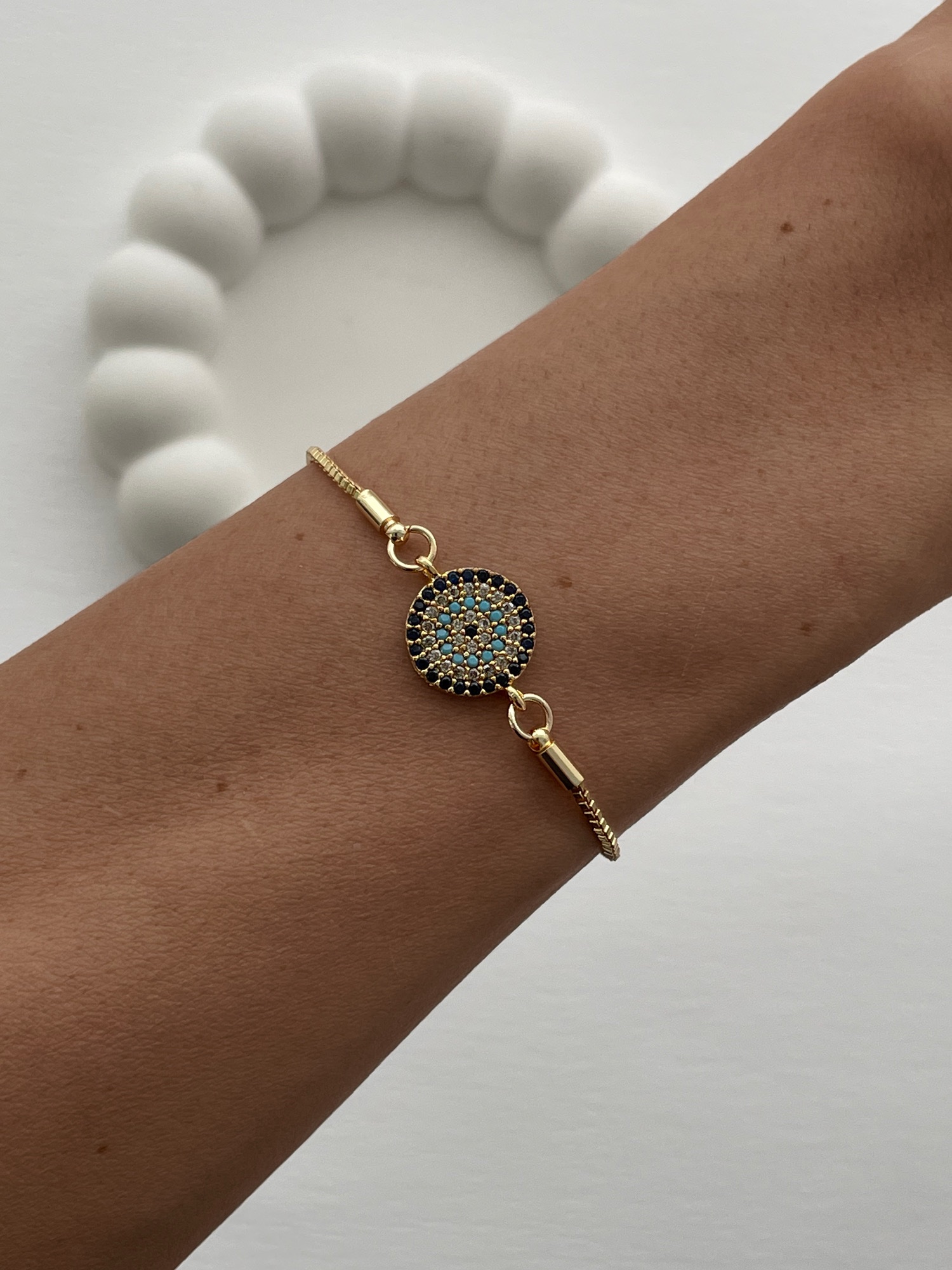 img_7338-3 Özel Seri Zirkon Taşlı Tek Nazar Boncuk Gold Asansörlü Bileklik