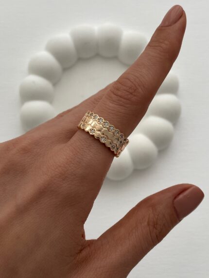 XUPING Zirkon Taşlı Petek Tasarım Gold Ayarlanabilir Yüzük