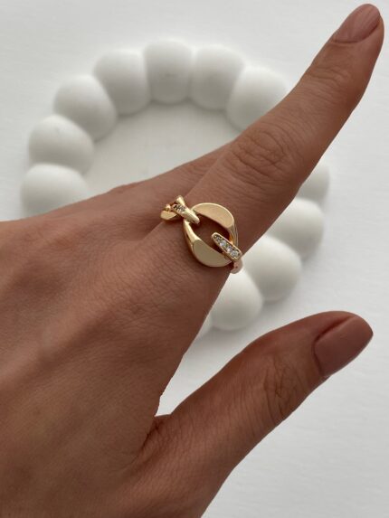 XUPING Zirkon Taşlı Geometrik Desen Gold Ayarlanabilir Yüzük