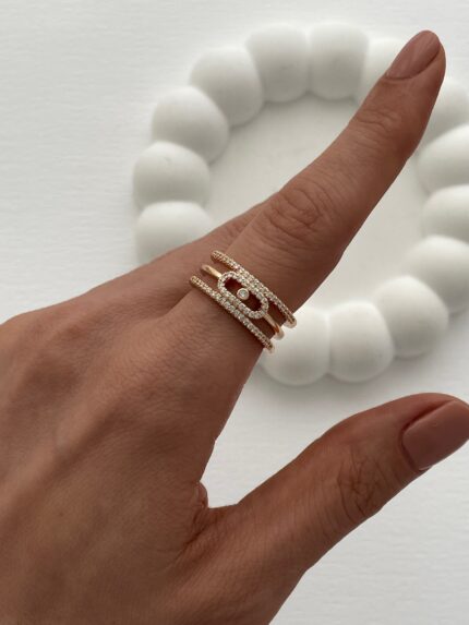 XUPING Zirkon Taşlı Oval Tasarım Gold Ayarlanabilir Yüzük