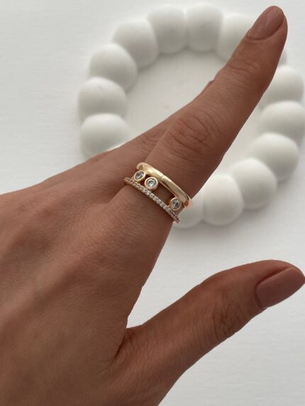 XUPING Üçlü Taş Tasarım Gold Ayarlanabilir Yüzük