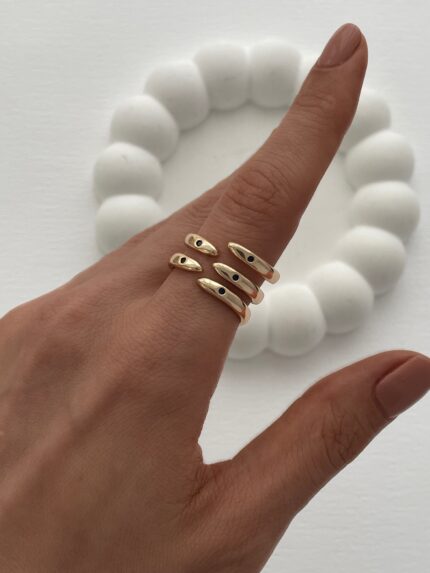 XUPING Lacivert Taşlı Sarmal Gold Ayarlanabilir Yüzük