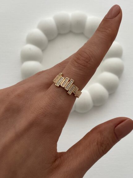 XUPING Zirkon Taşlı Zikzak Tasarım Gold Ayarlanabilir Yüzük