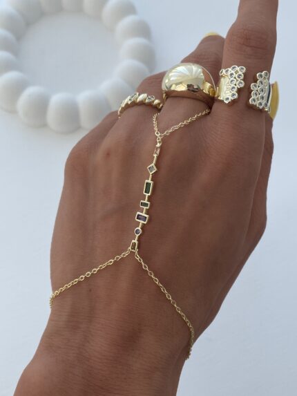 Özel Seri Renkli Taş Geometrik Tasarım Gold Şahmeran