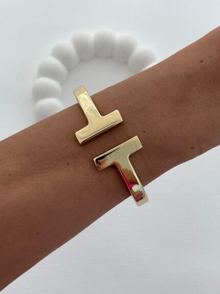 Özel Seri T Tasarım Gold Kelepçe Bileklik