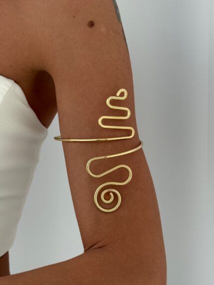 Özel Seri Uzun Asimetrik Kıvrım Tasarım Gold Pazu Bilekliği