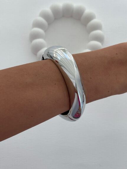 Özel Seri Asimetrik Kıvrım Gümüş Kelepçe Bileklik