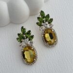 Özel Seri Sarı Yeşil Taşlı Ananas Tasarım Gold Küpe