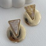 Özel Seri Sedef Detay Geometrik Tasarım Gold Küpe