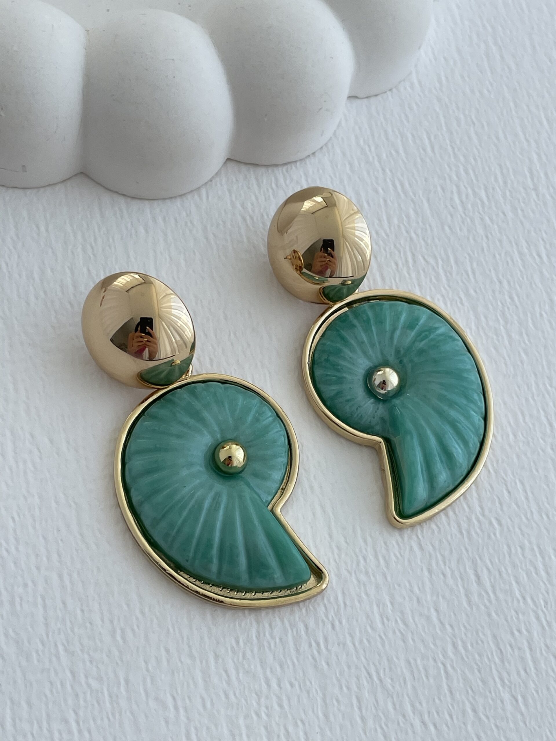 img_4063-13 Özel Seri Deniz Kabuğu Tasarım Yeşil Hawai Küpe