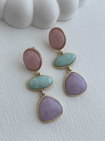 Özel Seri Sallantılı Oval Tasarım Çok Renkli Hawai Küpe