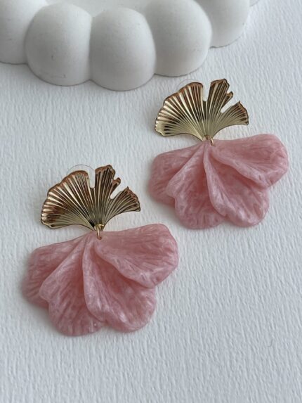 Özel Seri İkili Yaprak Tasarım Pembe Hawai Küpe