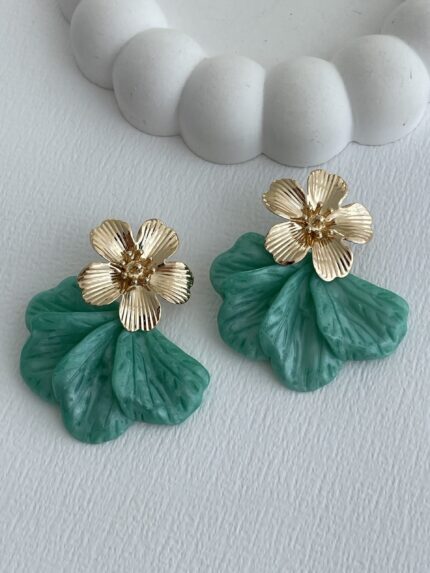 Özel Seri Çiçek Tasarım Yeşil Hawai Küpe