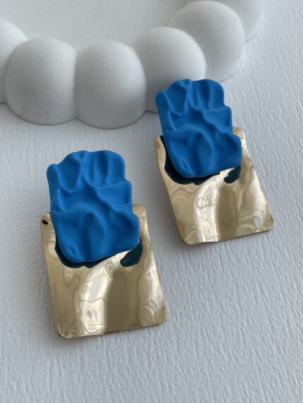 Özel Seri Gold Soyut Tasarım Mavi Hawai Küpe