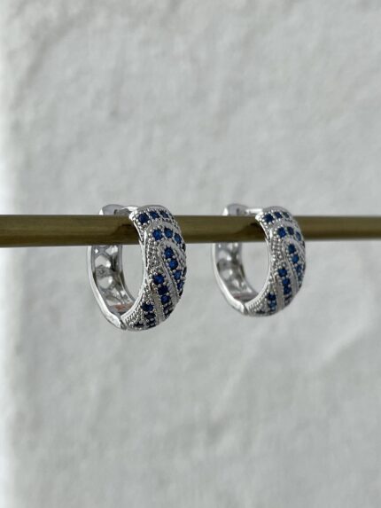 Özel Seri Lacivert Zirkon Taşlı Gümüş Halka Küpe