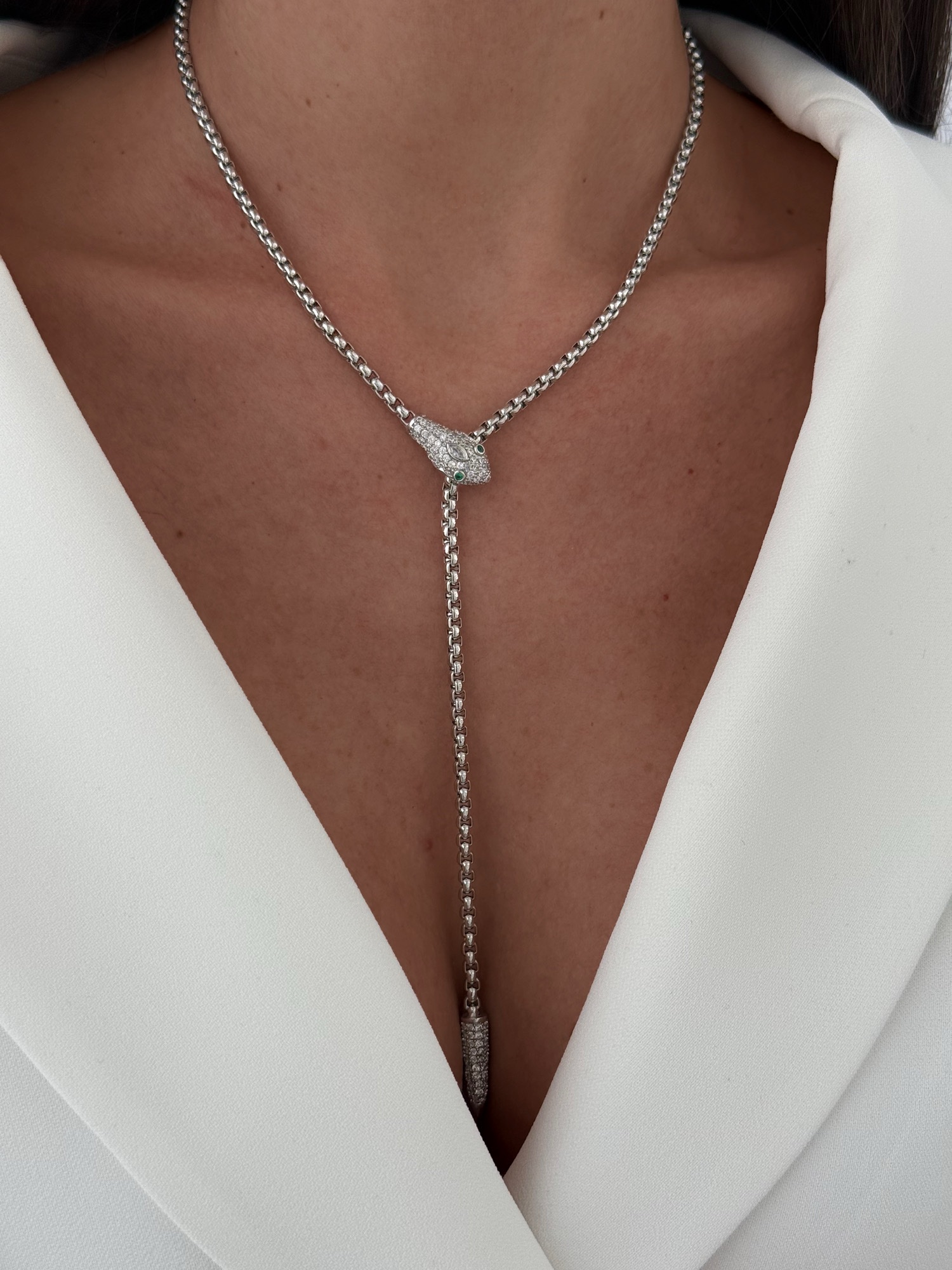 img_5565 Özel Seri Zirkon Taşlı Yılan Tasarım Asansörlü Gümüş Kolye