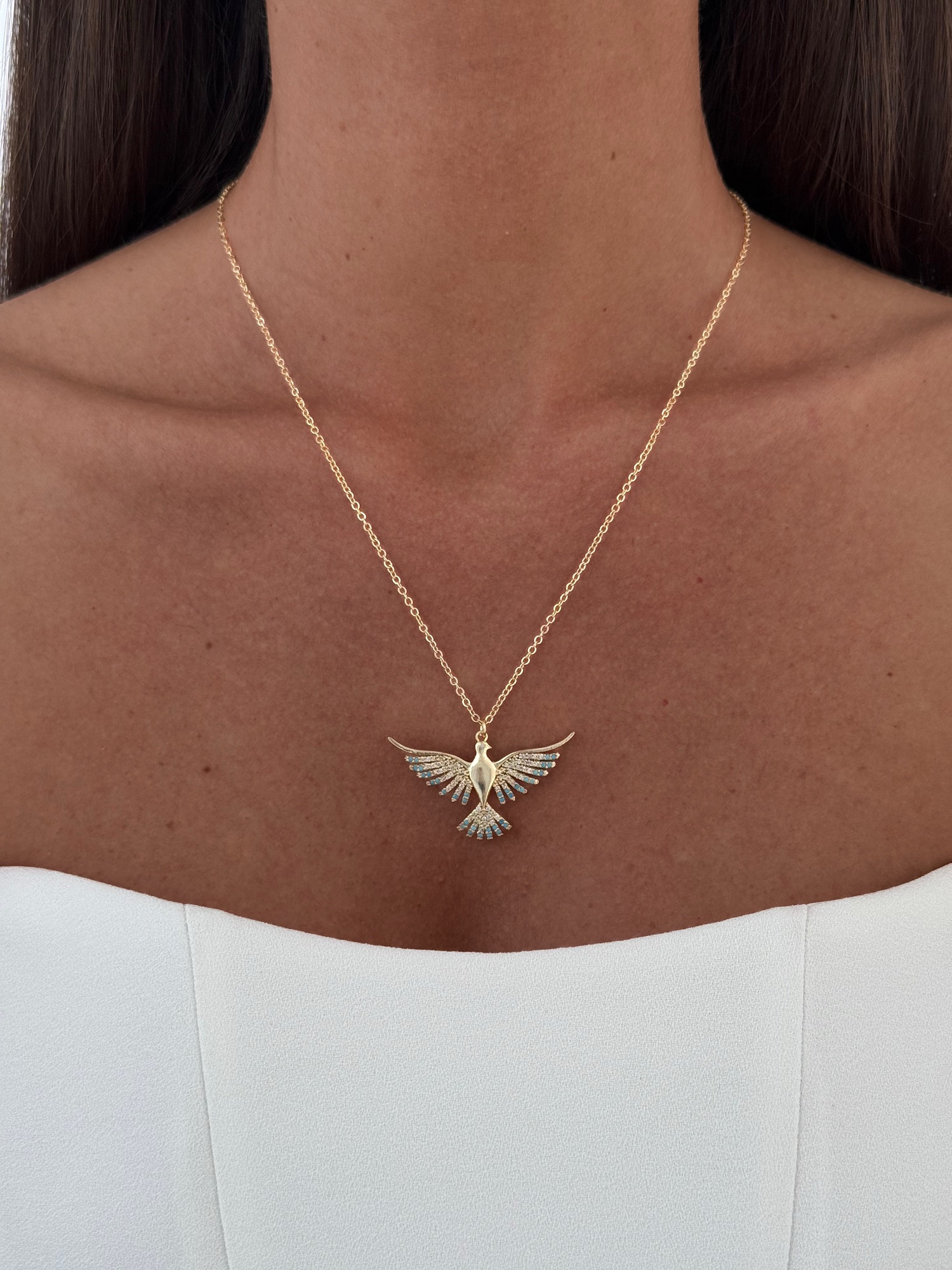 img_4347-6 Özel Seri Zirkon Taşlı Anka Kuşu Gold Kolye