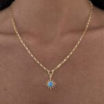 Özel Seri Zirkon Taşlı Mavi Opal Taş Gold Yıldız Kolye
