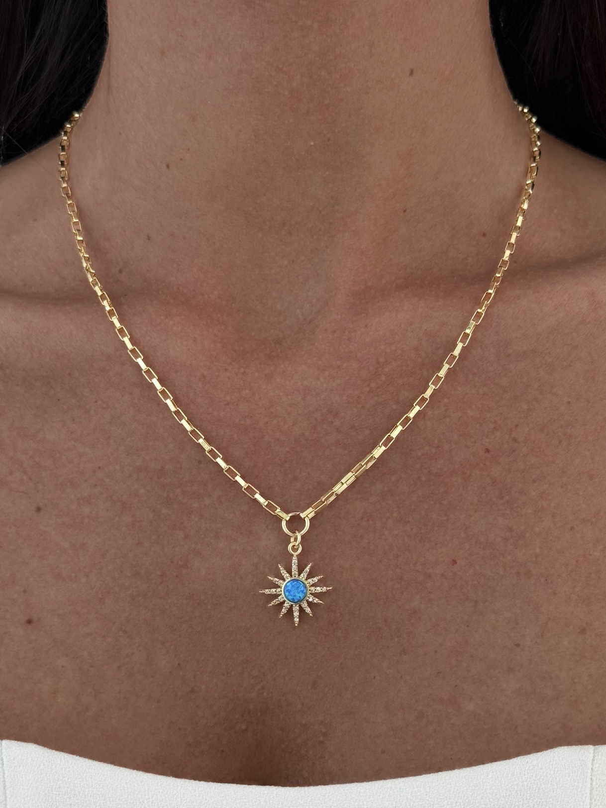 img_4687-3 Özel Seri Zirkon Taşlı Mavi Opal Taş Gold Yıldız Kolye