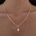 Özel Seri Beyaz Opal Taş Gold Yıldız Kolye