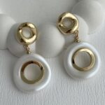 Özel Seri İkili Halka Tasarım Beyaz Kemik Gold Küpe