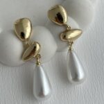 Özel Seri Oval Tasarım İnci Gold Küpe