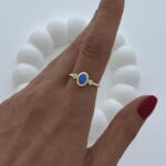 Özel Seri Mavi Opal Taş Gold Ayarlanabilir Yüzük
